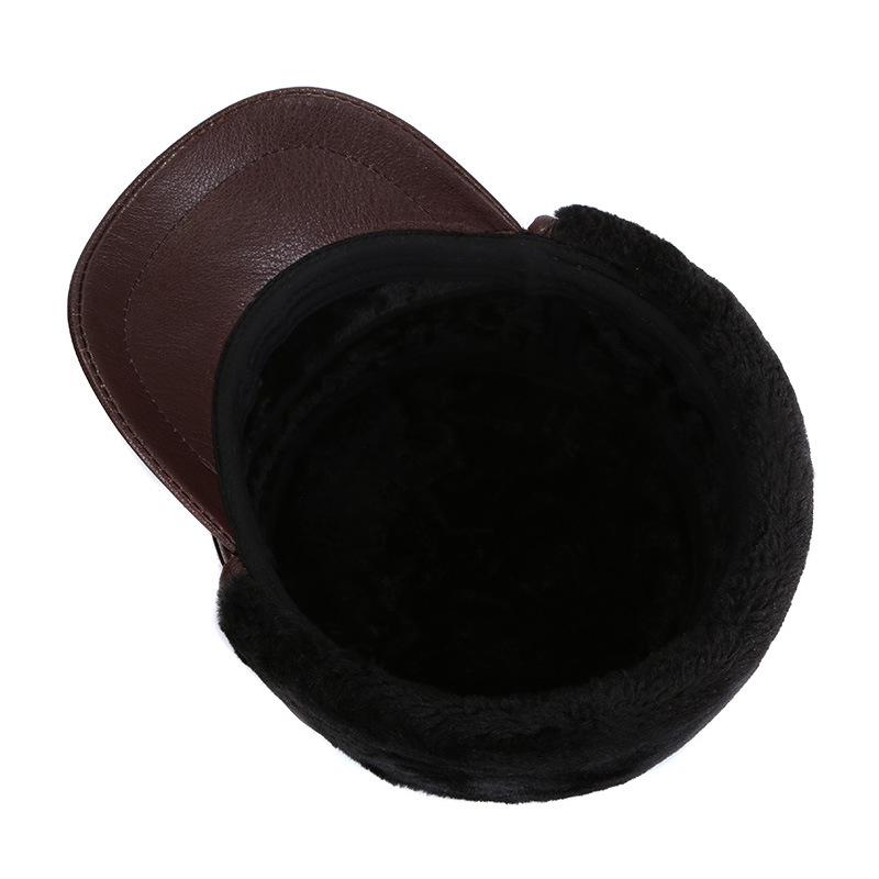 Men's Winter Cowhide Sheepskin Leather Hat - Thick, Warm Lei Feng Style for Middle-aged & Elderly
