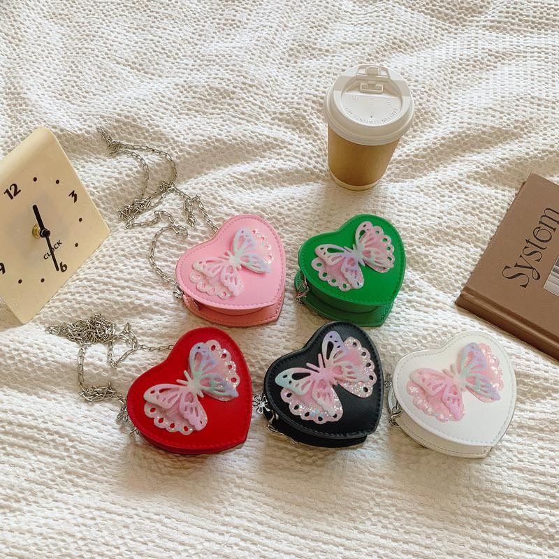 Butterfly Out Hollow Decoration Heartshaped Leather Children Shoulder Bag