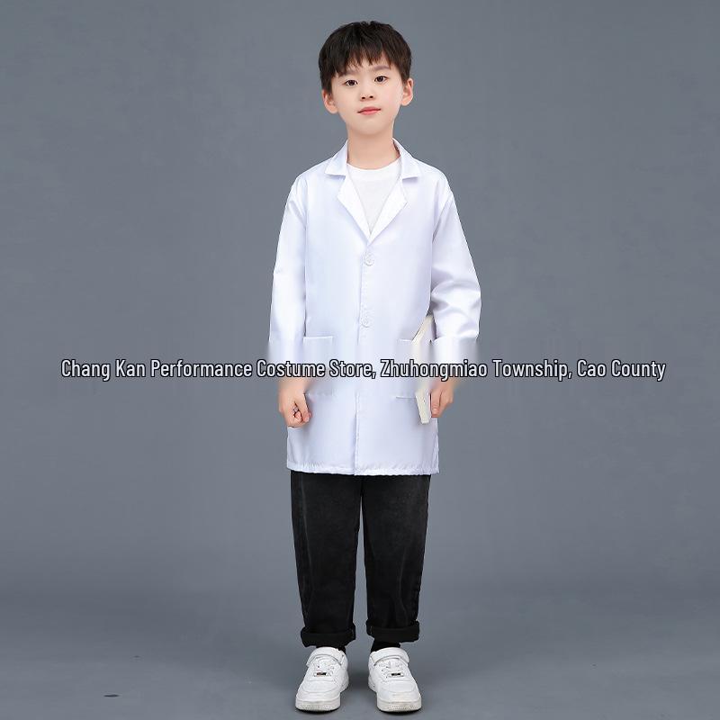Children's Long Sleeve White Lab Coat Costume for Doctor or Nurse Role Play