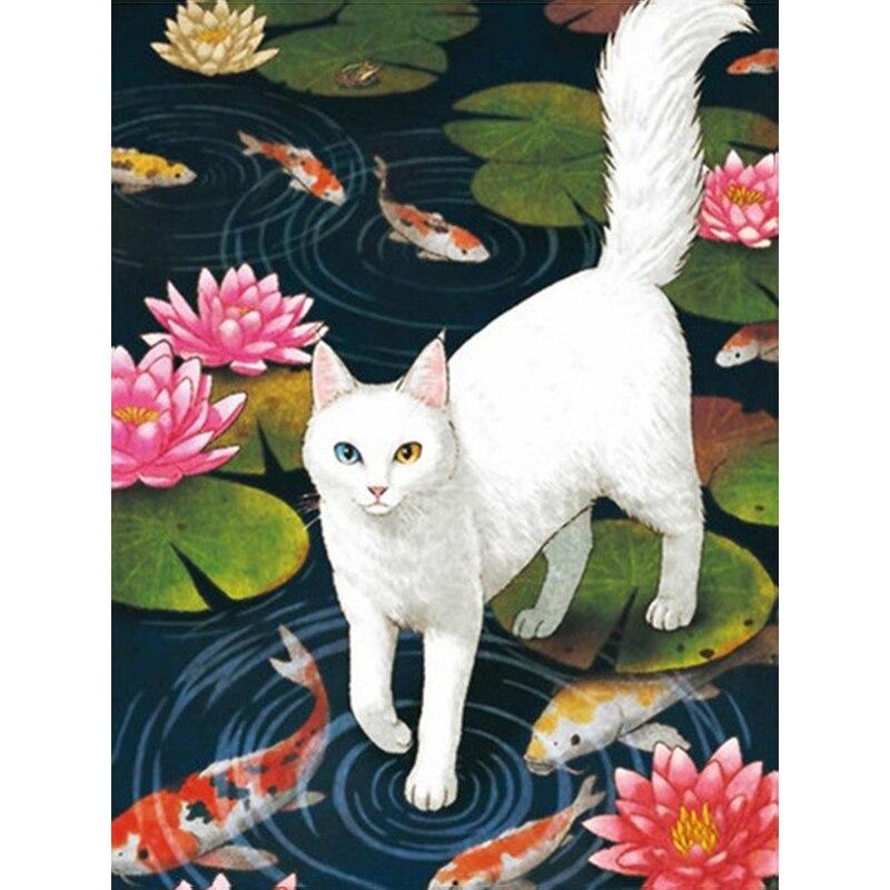 Pintura de Diamante DIY 5D Gato Fofo Bordado de Diamante Cenário de Outono Ponto Cruz Broca Redonda Completa Decoração de Casa Presente Manual