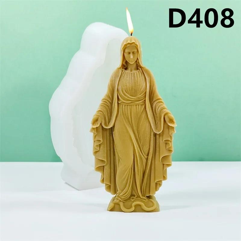 2D Virgin Mary Candle Silicone Mold Western Goddess Virgin Mary Statue Sculpture Epoxy Resin Mold Ma Girl Maria Gypsum Mold