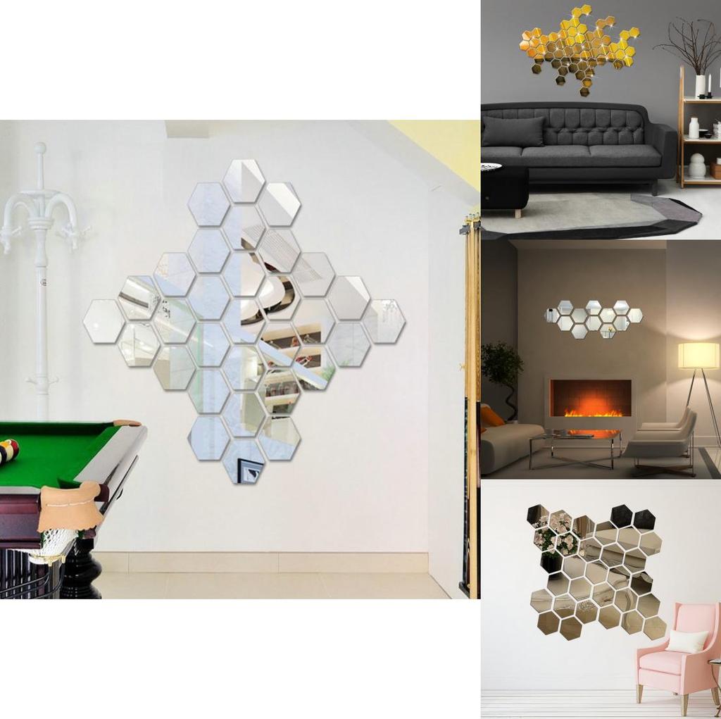 Elegant Silver Hexagon Acrylic 3d Mirror Wall Stickers For Living Room And Bedroom