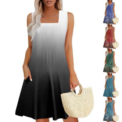 Womens Summer Dresses Loose U Neck Sleeveless Sundresses Dress With Pockets