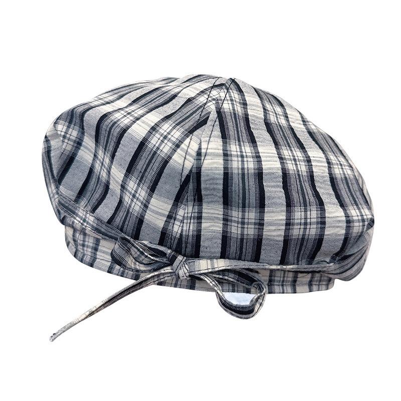 

Тонкая восьмиклинка в ретро-клетку на раннюю осень, модный берет, детская дышащая, маленькая, литературная кепка газетчика one size fits all чёрный