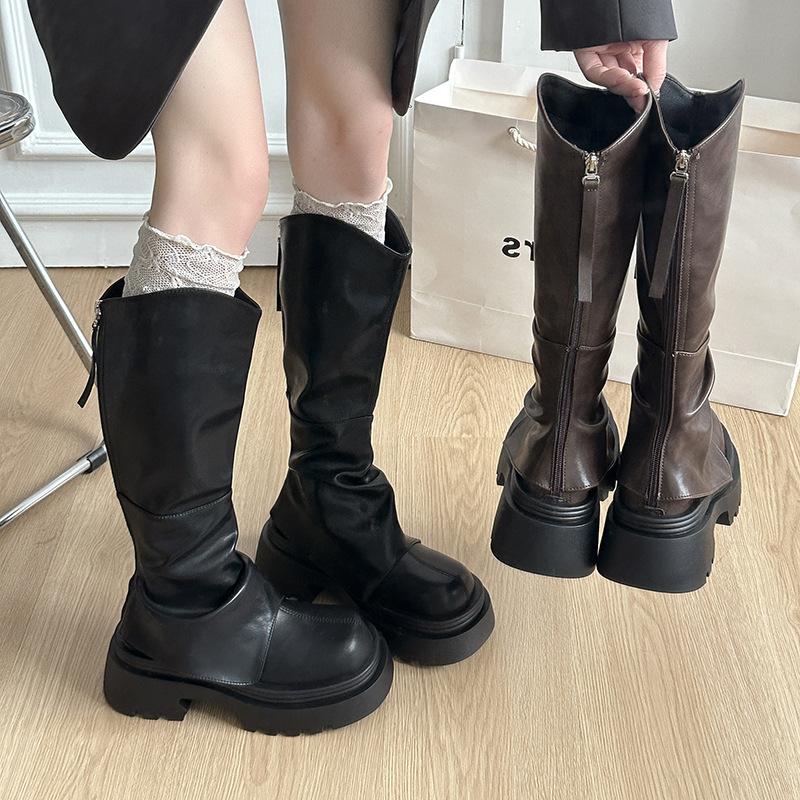 Thick-soled High Boots Women's 2025 New Autumn and Winter Brown Long Boots Trouser Boots Small Explosive Knight Boots