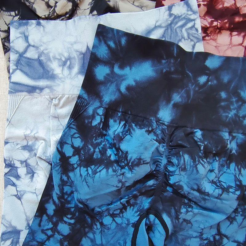 Fashion Style New Arrival Tie-Dye Yoga Pants Female Peach High Waist Hip Raise Pants Breathable Seamless Running Sports and Fitness Shorts