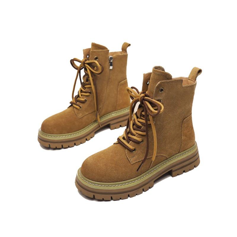 Leather Inner Height Increase Martin Boots Women's Spring and Autumn Matte Texture Short Boots Tooling Rhubarb Boots