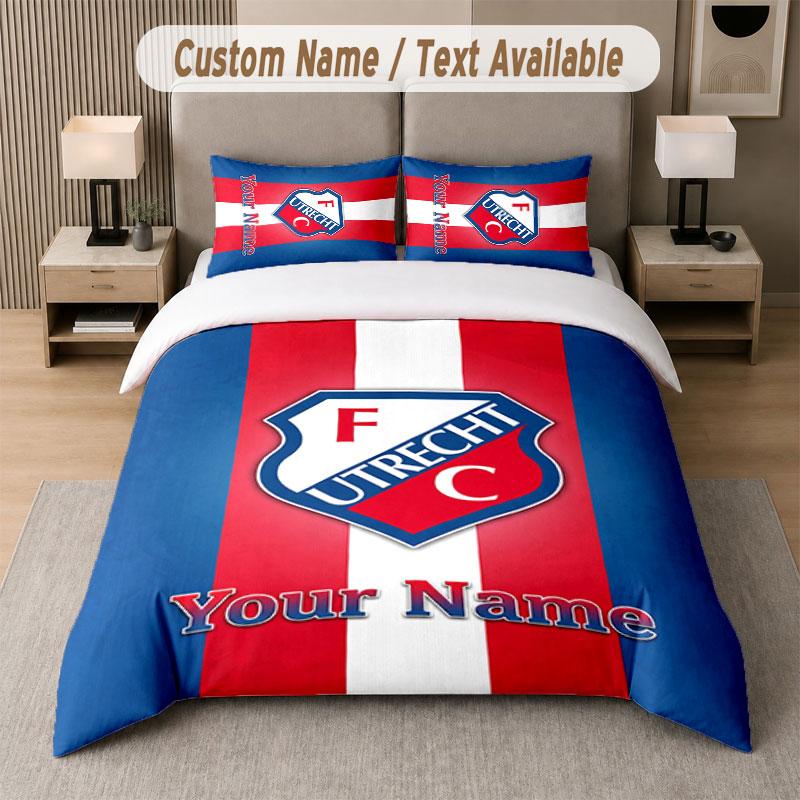 Custom Bedding Set FC Utrecht Pattern, Print Name Text 1 Duvet Cover plus 2 Pillowcases Home Textile