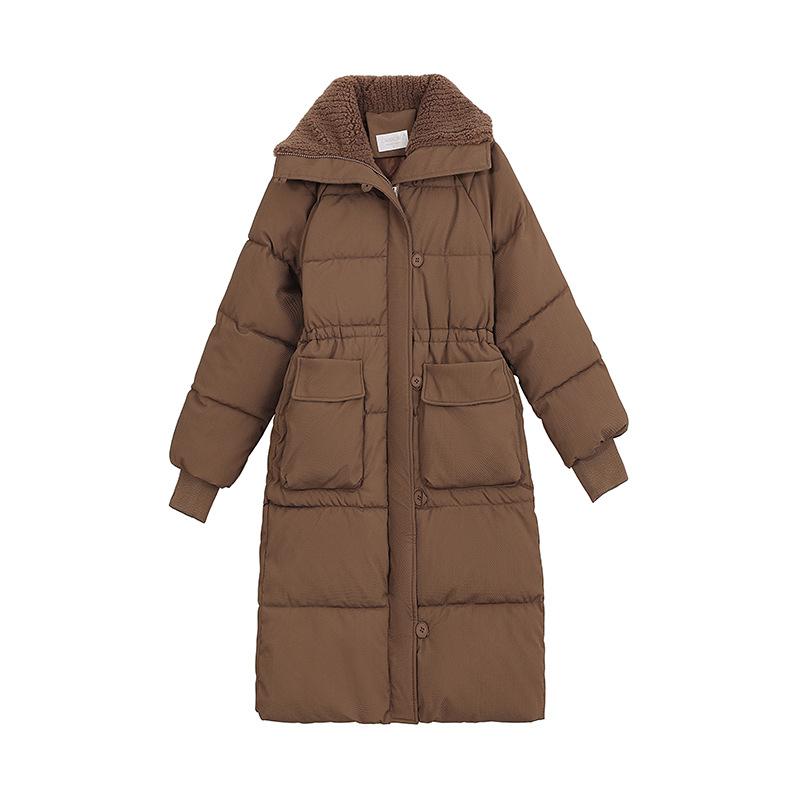 Winter lapel down cotton-padded clothes women's medium and long over-the-knee thickened new loose waist cotton-padded jacket thermal cotton-padd