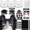 Halloween DIY Paper Pulp Cat Mask Set Blank With Faux Fur Fabric Brushes Mesh Pieces
