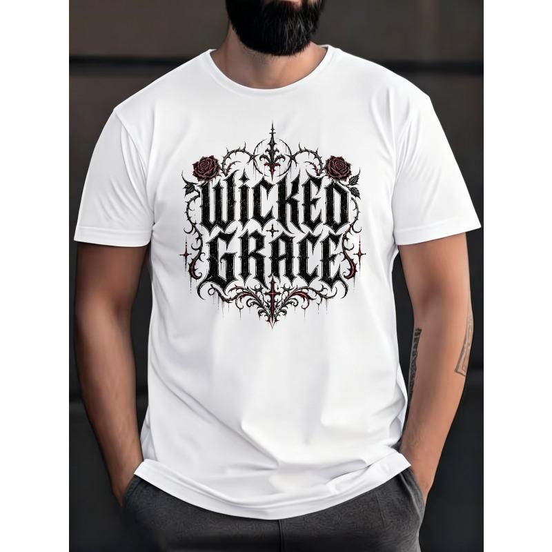 European Size Gothic Style Men's T-Shirt Plus Size Men's Cotton T-Shirt 3XL-5XL Soft Breathable Solid Tee for Daily Wear Wicked Grace Design