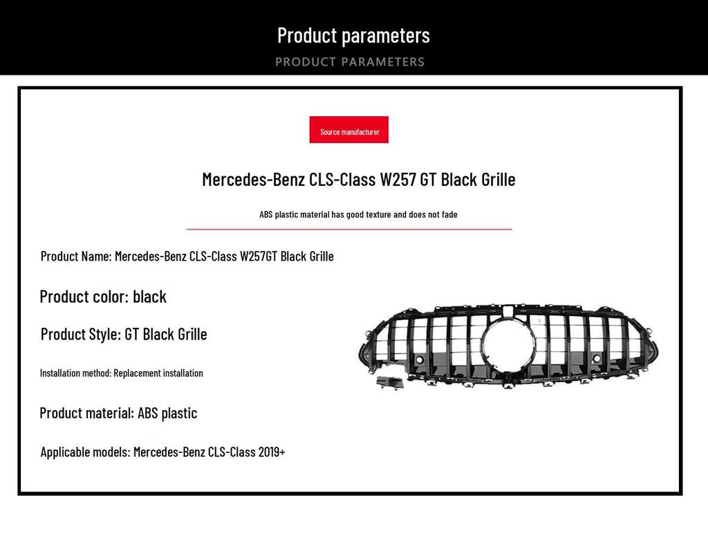 Black Grille Replacement for 2019-2025 Mercedes-Benz CLS-Class W257 GT.