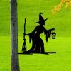 Witch Lantern On Branch Steel Silhouette Metal Wall Art - Perfect Outdoor Decoration for Home Garden, Yard, Patio