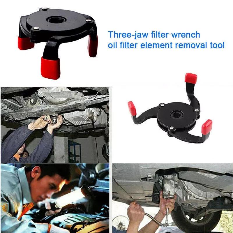 Universal 3 Jaw Adjustable Oil Filter Wrench, 65-100mm Range Heavy Duty Carbon Steel Removal Tool for Cars,SUVs&Trucks,Auto Repair Maintenance