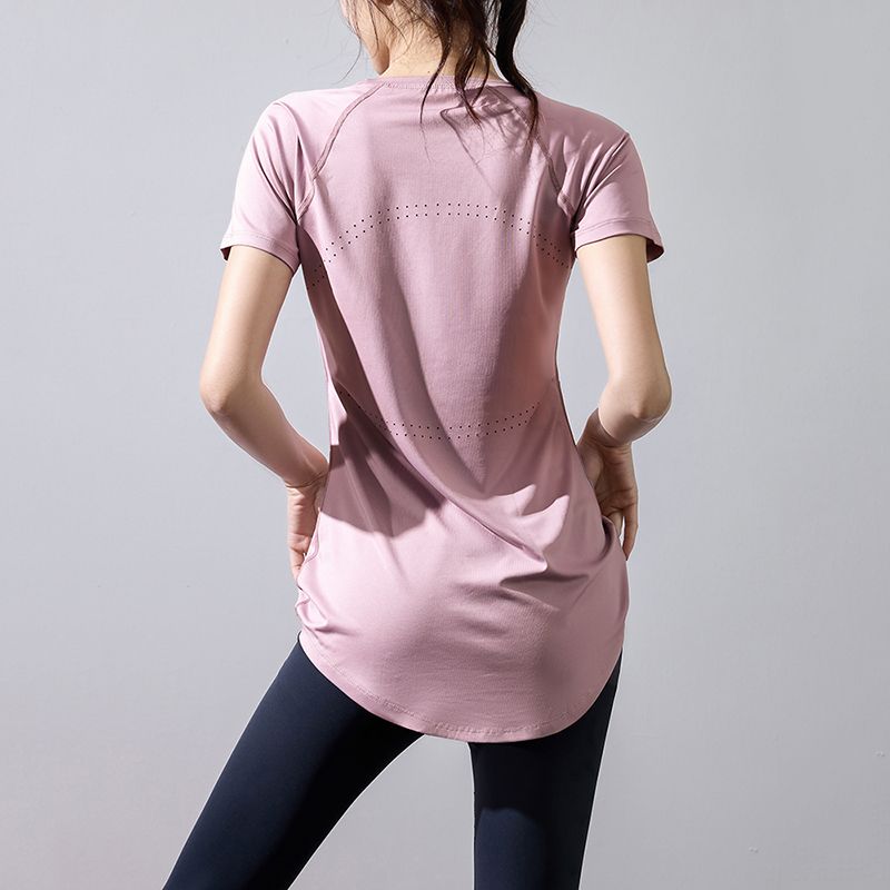 

New Arrival Yoga Clothing Top Short Sleeve Women s Summer plus Size Thigh-Length Slim Looking Fitness Quick-Drying Breathable Long Sports T-shirt YY186 wind letter purple short sleeve L