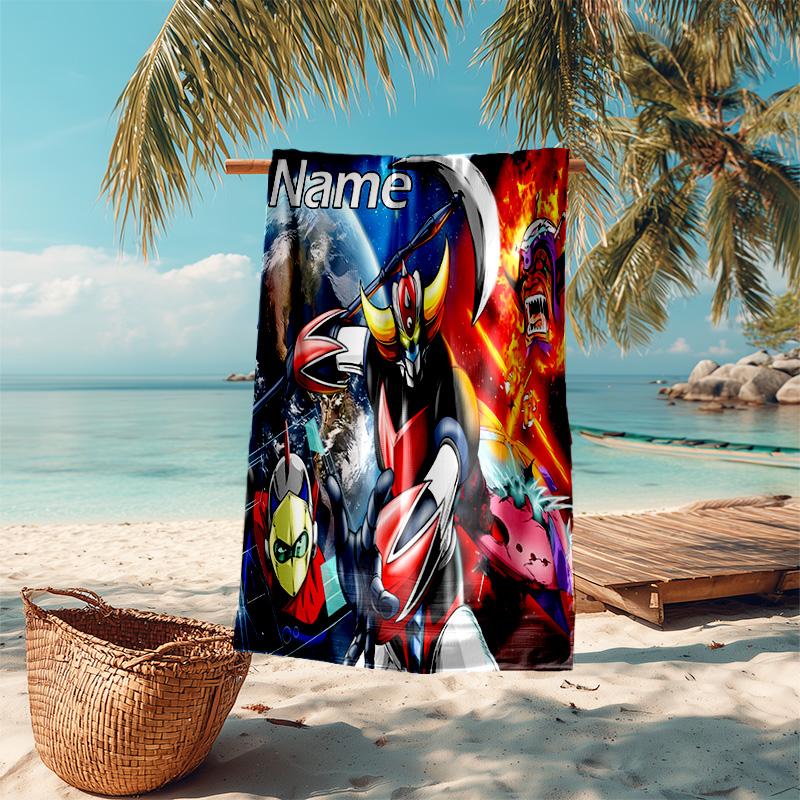 Personalized customized proof beach towel with UFO Robo Grendizer pattern - soft, absorbent,quick-drying,perfect swimming,camping&bathing
