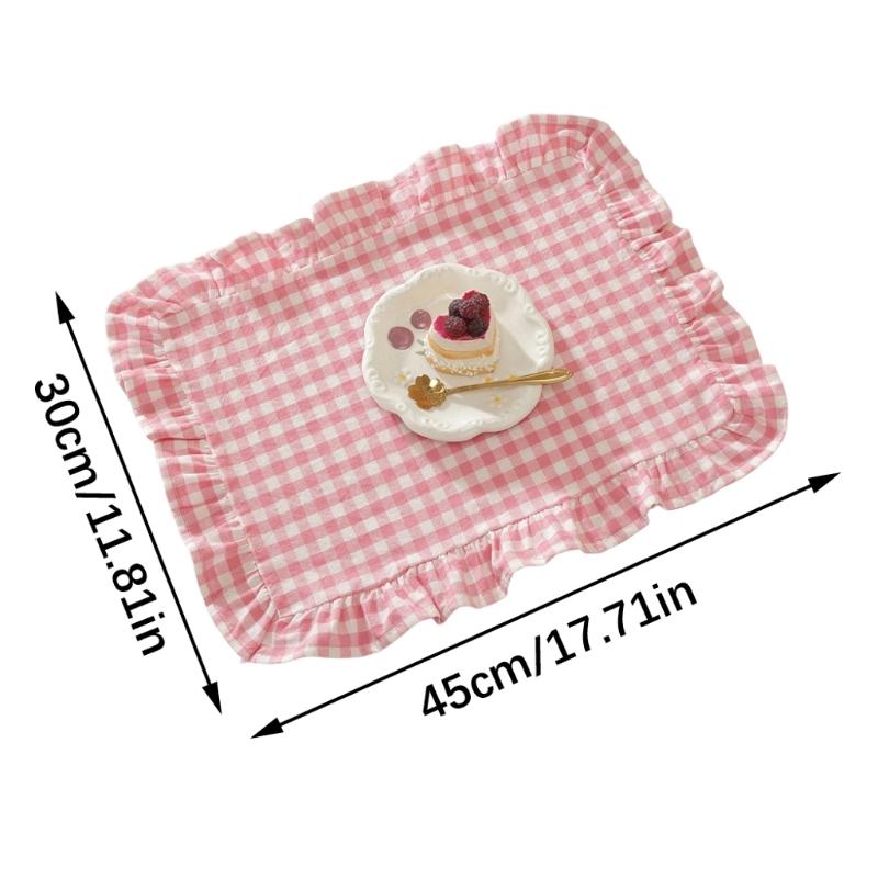 French Design Cloth Placemat Ruffle Edges Gingham Plaids Washable Table Mat For Banquets Wedding Parties Home Decors