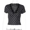 Sexy polka dot splicing V-neck short-sleeved T-shirt women's summer new Spice Girl slim-fitting and thin short-sleeved top