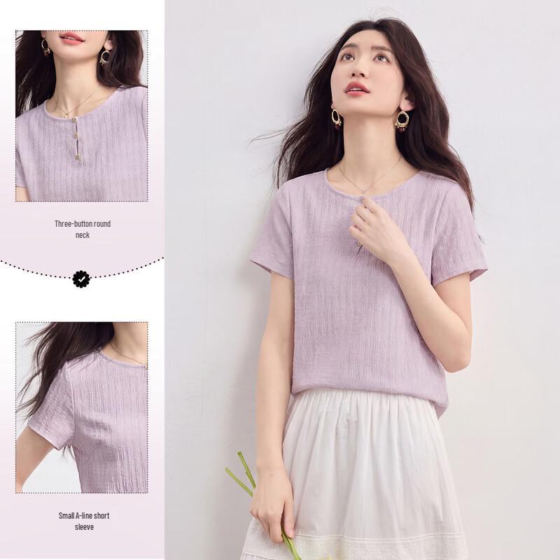 Sllsky Damen Rundhals-T-Shirt mit Struktur und kurzen Ärmeln