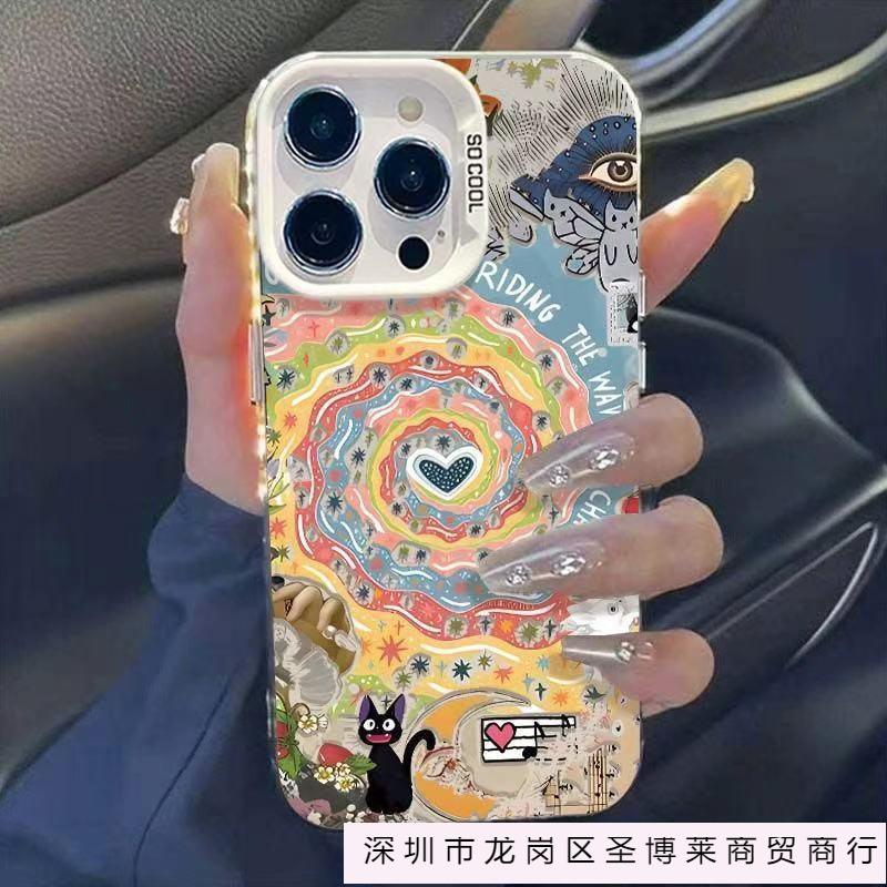 Applicable To Apple 12/13 Mobile Phone Case iPhone16 Colorful Vortex Cat 15promax Matte Silver XS