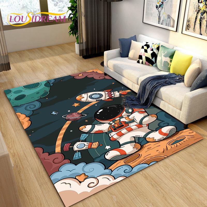 Cartoon Astronaut Space  Area Rug,Carpet Rug for Living Room Children's Room Decoration,Kids Play Crawl Soft Non-slip Floor Mat