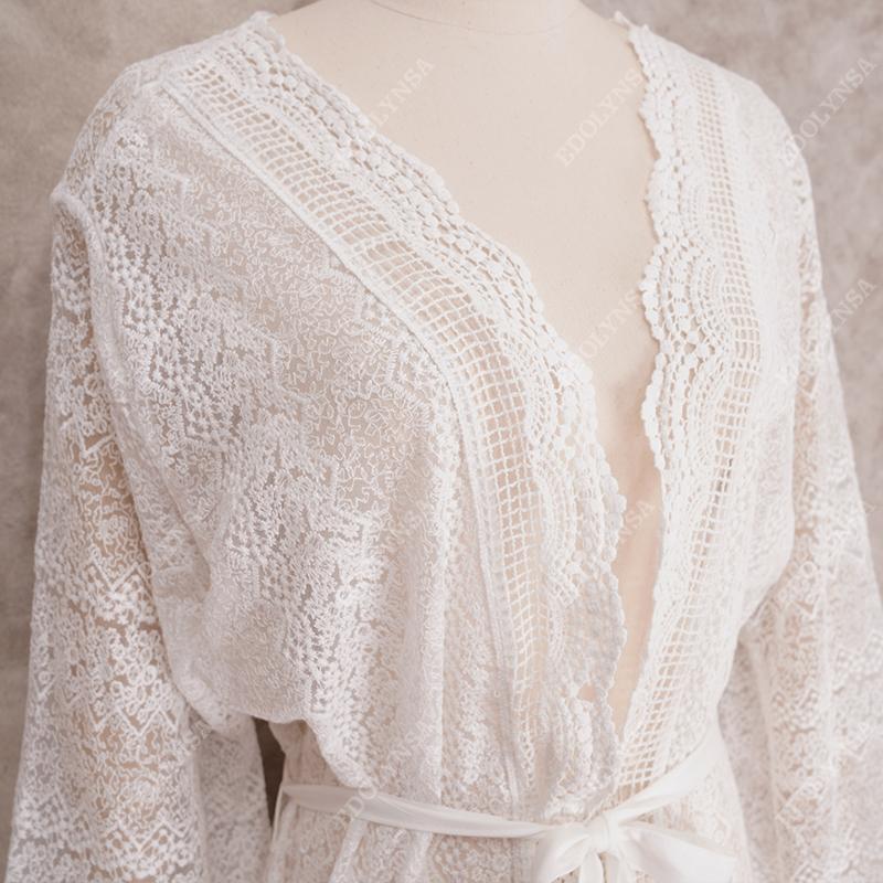 Weißes sexy Spitzenkleid vorne offen Sommer-Strandkleid in Übergröße mit selbstgegurtetem hohem Bund, Tunika für Damen, Strandkleidung, langes Kleid Q1301