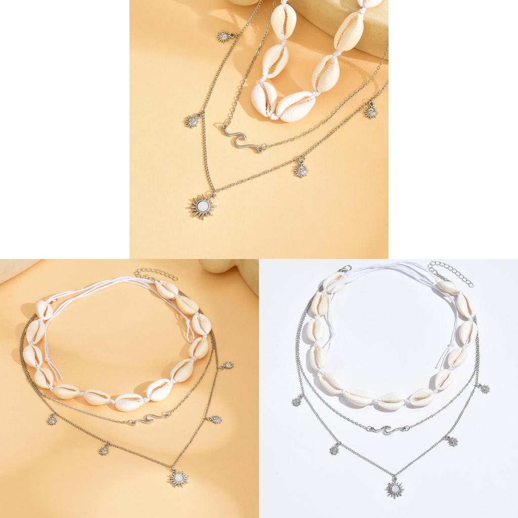Summer Beach Shell Pendant Necklace Multilayer Alloy Boho Jewelry For Women