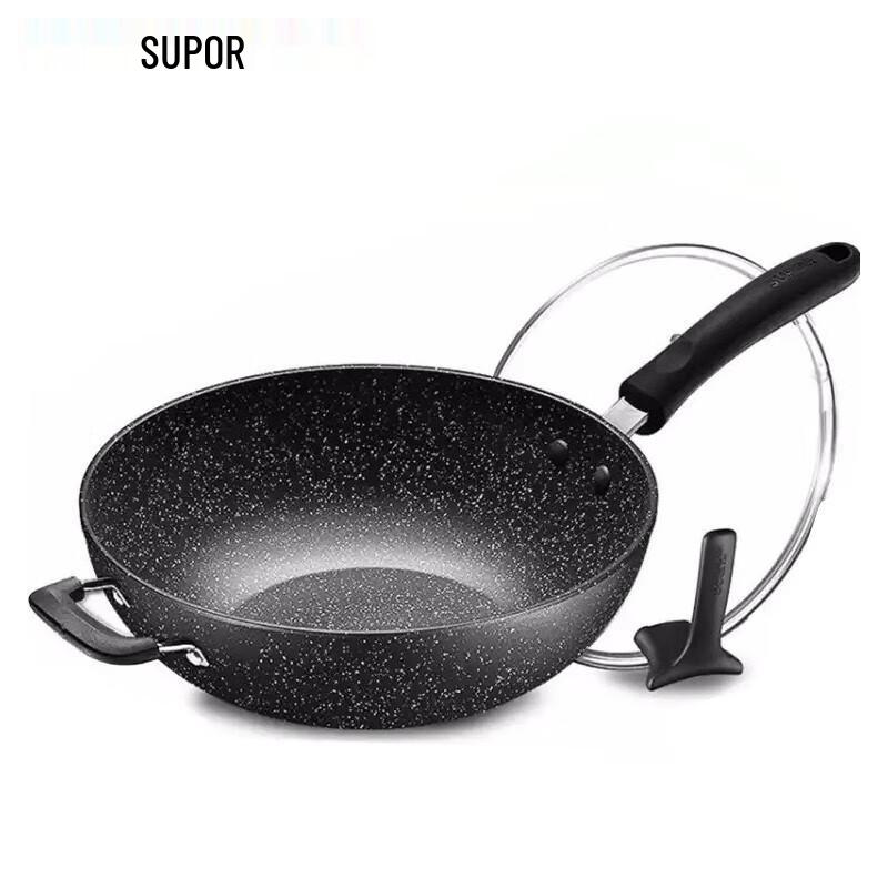 SUPOR 34CM Star Stone Maifan Non-Stick Stir-Fry Wok with Lid