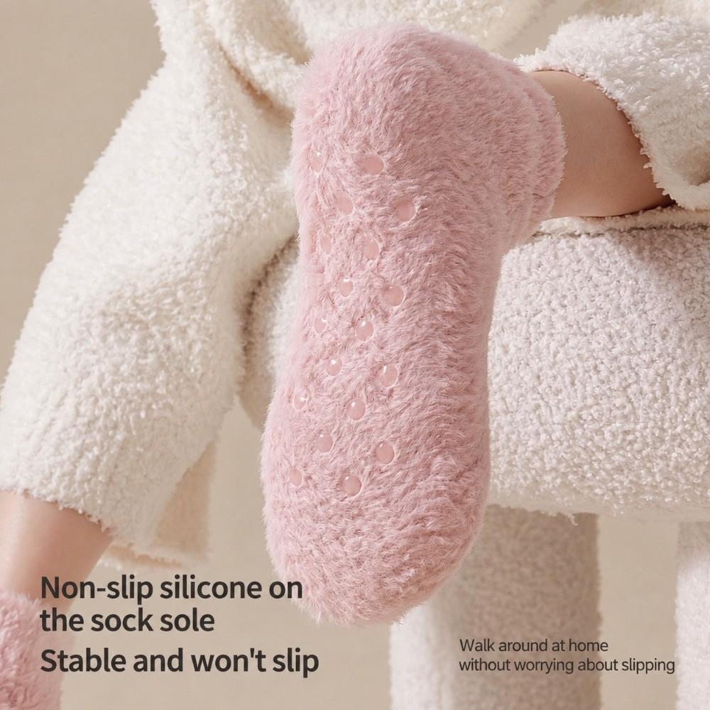 1 Pair Silicone Non-slip Sole Slipper Socks Coral Fleece Warm Indoor Socks  Winter