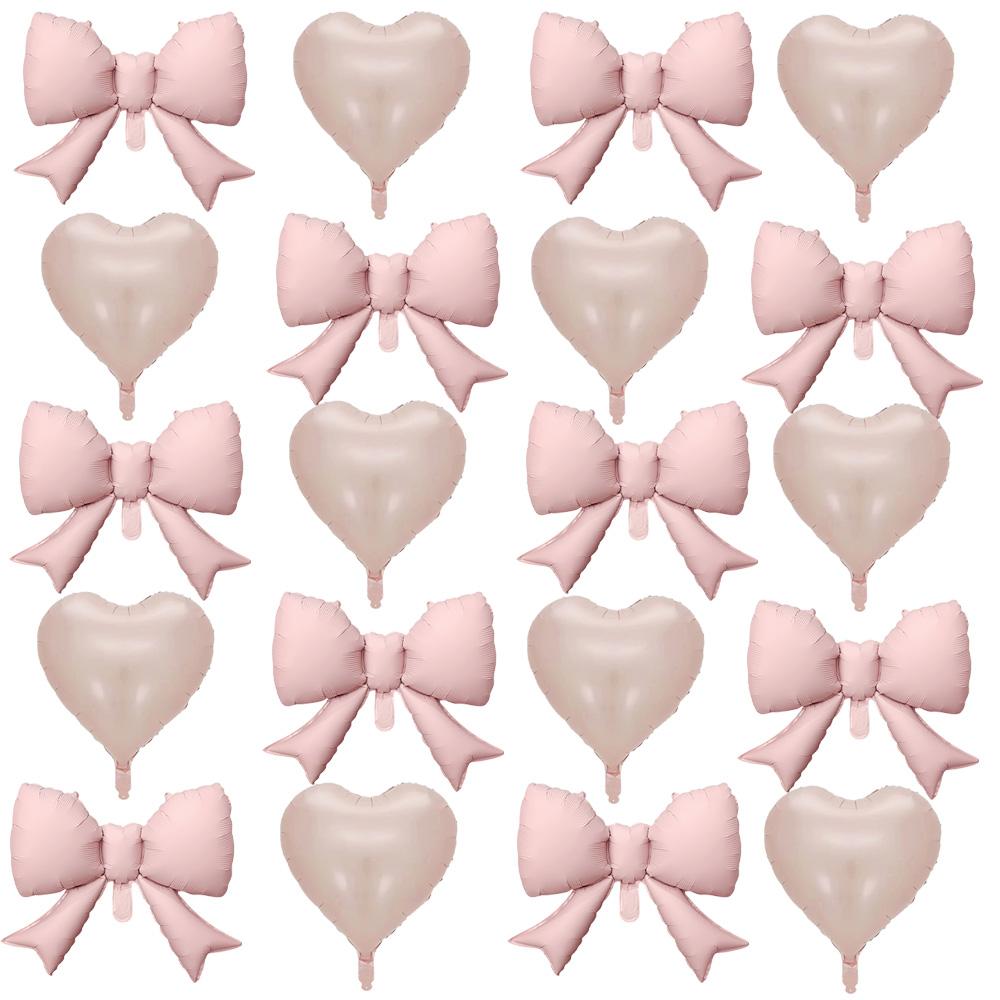 21inch Matte Orange Pink Balloons with Bows, 10 Pieces 18inch Light Pink Heart Balloons, 20-Piece Aluminum Foil Balloons, Suitable for Va Other
