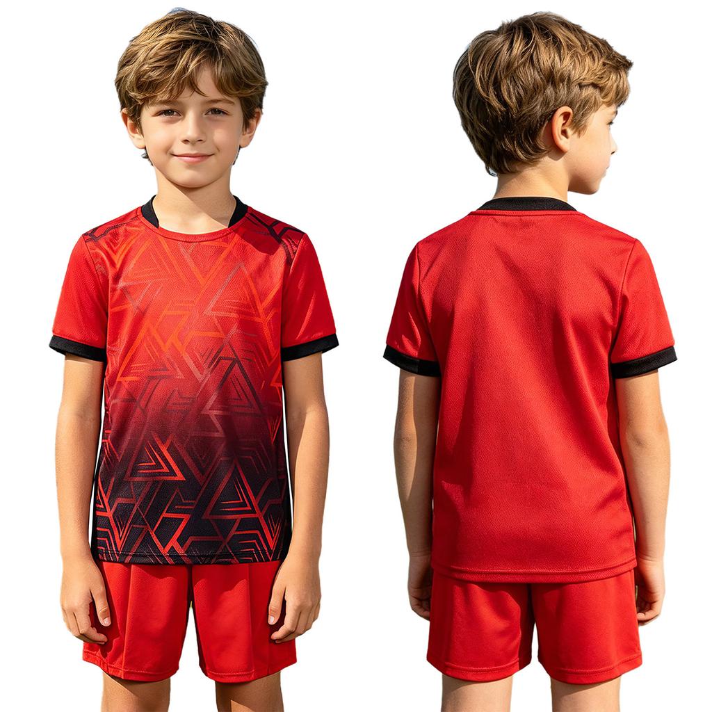 Sportanzug für Kinder und Jungen, Fußball-Outfits, stilvolles bedrucktes Kurzarm-T-Shirt mit Shorts, 2-teiliges Activewear-Set, Basketball-Lauf-Trainingsanzug-Outfit
