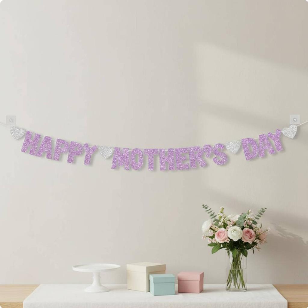 Joyful Mother's Day Banner Easy to Hang Mother's Day Glitter Banner Holiday Decoration Premium Cardstock Party Supply