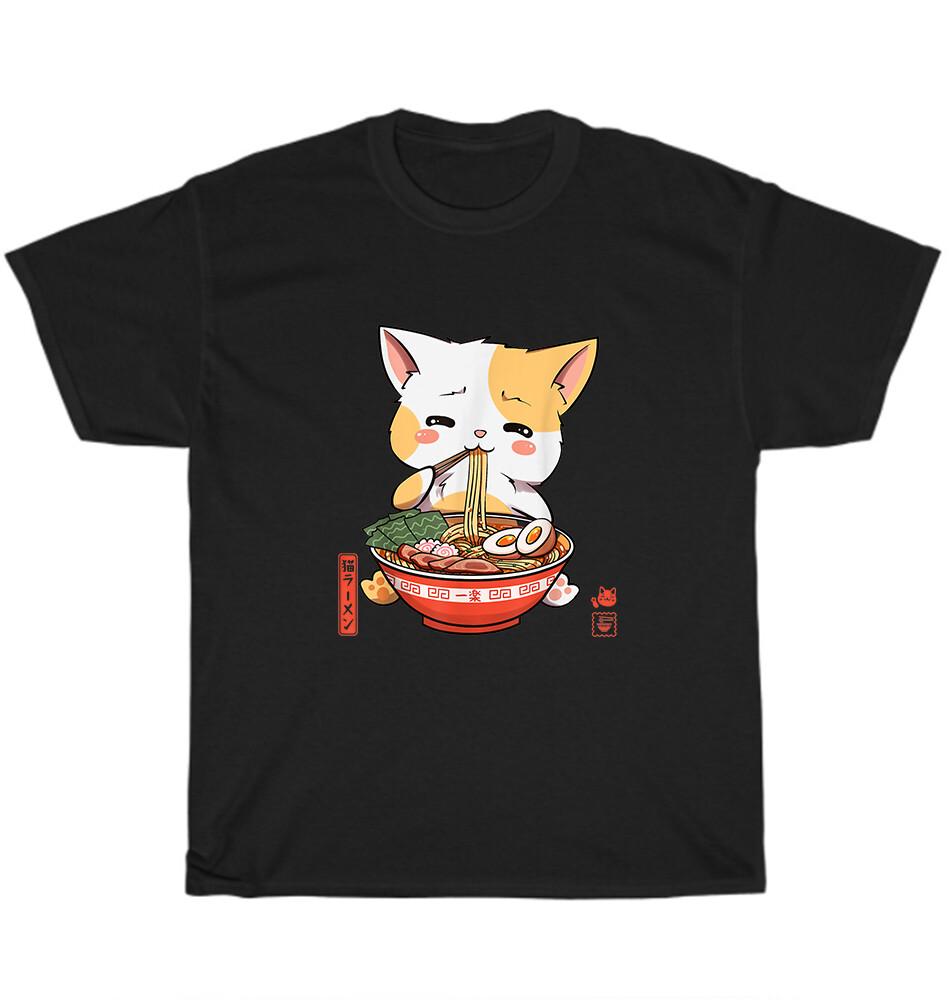 

Kawaii Kitten Neko Cat Eating Ramen Noodle Japanese Food Anime T-Shirt Unisex 4XL