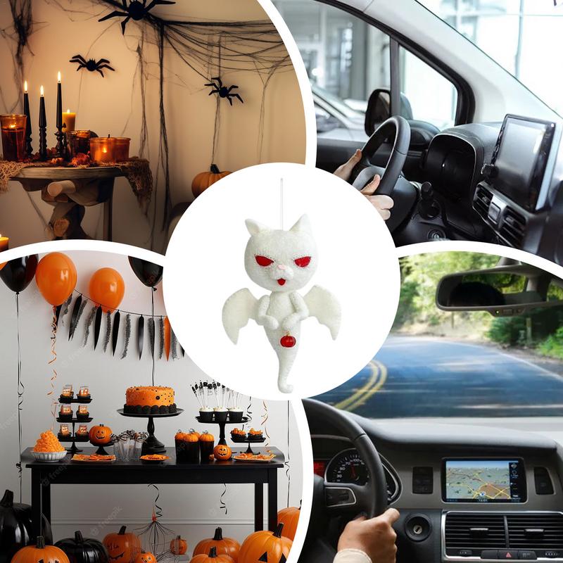 Ciondolo per auto di Halloween Decorazione interna per auto Gatto fantasma Ornamenti decorativi per auto Fascino per auto in feltro fatto a mano Carino Halloween