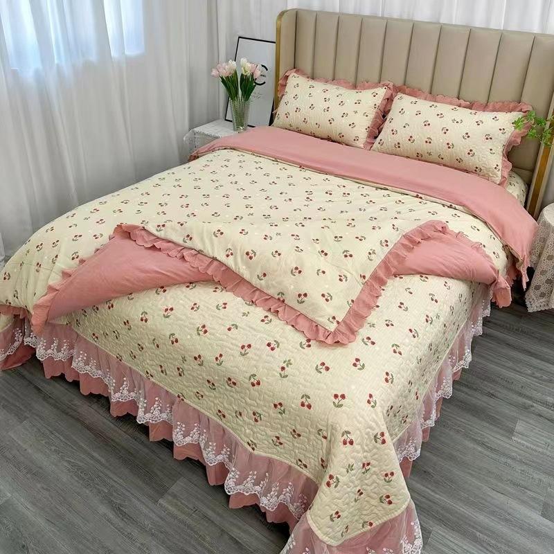 Class A Maternal Infant Grade Bed Cover 4-Pcs Set Of Thickened Padded Sheets 3-Pcs Set Of Small Bamboo Cotton Jacquard Quilt Cover Autumn  Winter