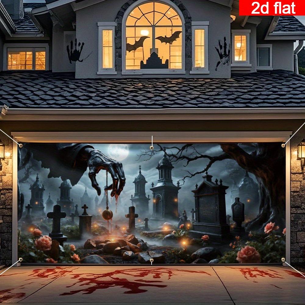 2D flat banner 1 Halloween garage door covering banner gothic-style cemetery decoration.PMJ