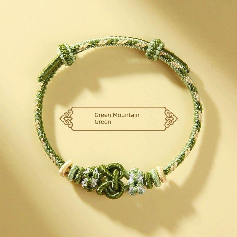 

Ремешок для переноски Женский плетеный браслет из красной веревки ручной работы Детский носимый Золотые бусины на удачу Национальный стиль Полуфабрикаты года рождения [Green Mountain Green] Adult 14-18cm Rope 3mm