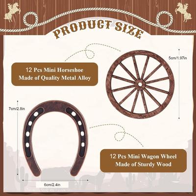 24Pcs Western Theme Party Decorations Birthday Table Centerpieces Mini Horseshoes Cowboy Hats Wagon Wheel for Crafts Wedding
