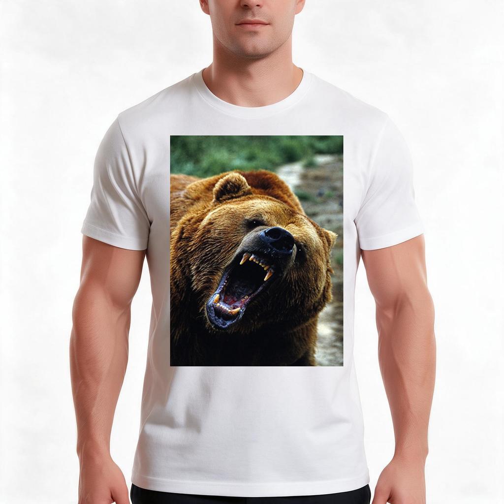 Grizzly Bear Tshirt Summer Casual Cotton Tee Oversized Streetwear Tops Vintage Graphic Print Loose Fit Short Sleeve