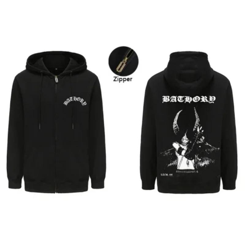 Mens Black Heavy Metal Band Bathory Hoody Y2k Vintage Hip Hop Streetwear Hoodie Zip-up Casual men women Hoodies Coats