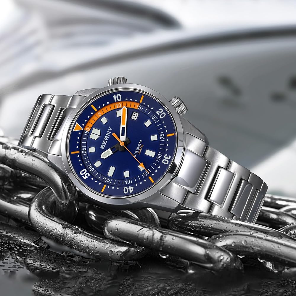 Berny Men's Diver Watch Automatic 20ATM Waterproof Sapphire Glass Super Luminous