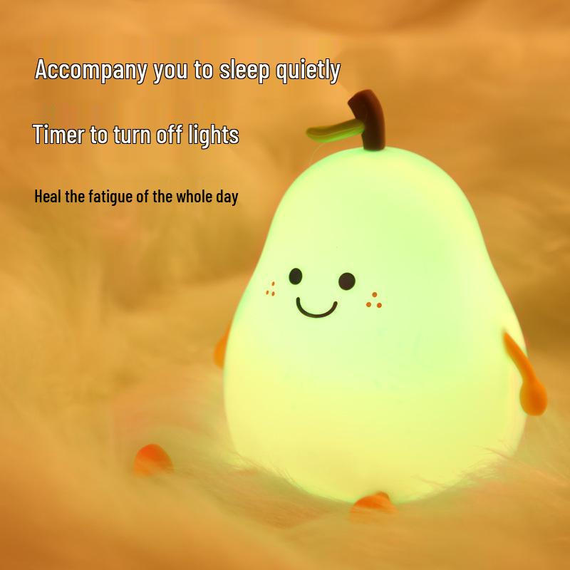 Silicone Pear Night Light: Cute Bedside Lamp for Girls' Birthday Gift