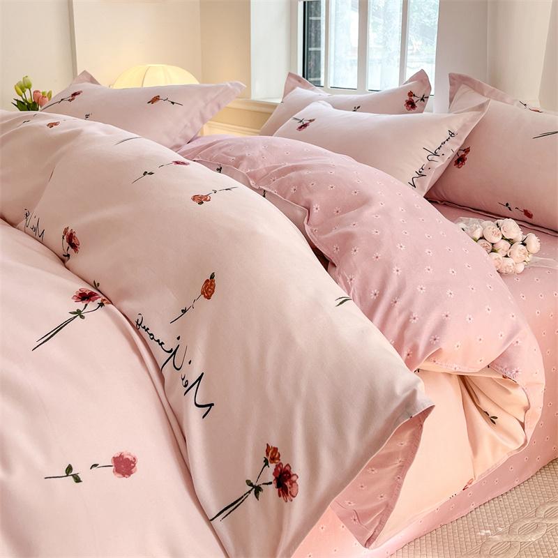 Watercolor Flower Duvet Cover Cotton Cartoon Bunny Comforter Cover Lovely Farm Animal Rabbit Bedding Set for Girly Bedroom Decor