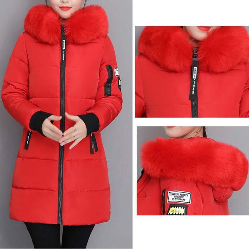Women's Autumn Winter Fashion Casual Cotton Jacket Fur Collar Warm Thick Overcoat Slimming Long Hooded Parka Coats