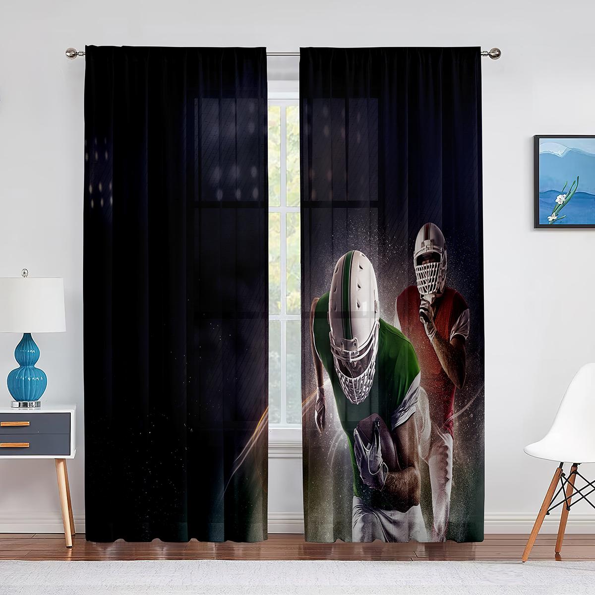 

Спортивные тюлевые шторы на окно для стадиона американского футбола и арены для гостиной, декора для спальни, прозрачная занавеска из вуали, шифоновые шторы 1 PCS W100XH250cm&Grommet Top