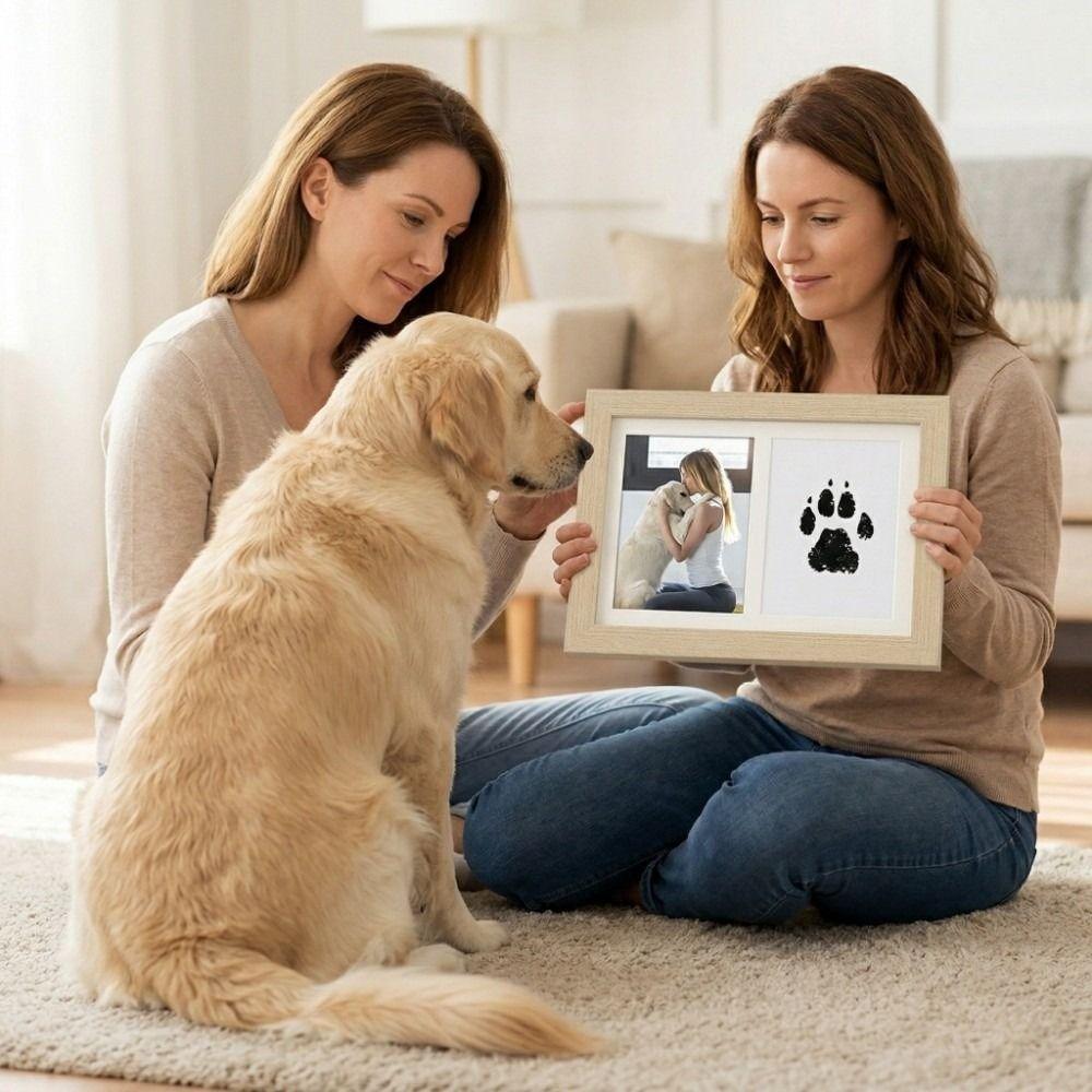Wooden Pet Paw Print Kit Clean-Touch Ink Pad Inkless Kit Memorial Frame Clean-Touch Soft Clay Paw Print Photo Frame