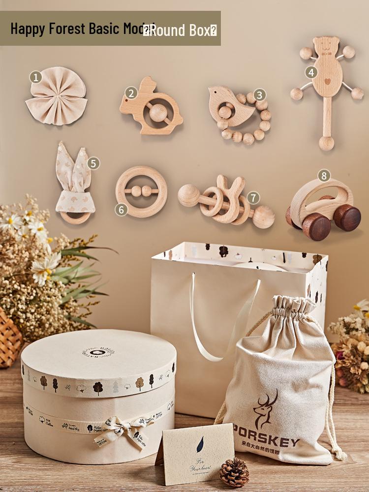 Luxury Newborn Gift Set: Wooden Toys & 100-Day Celebration