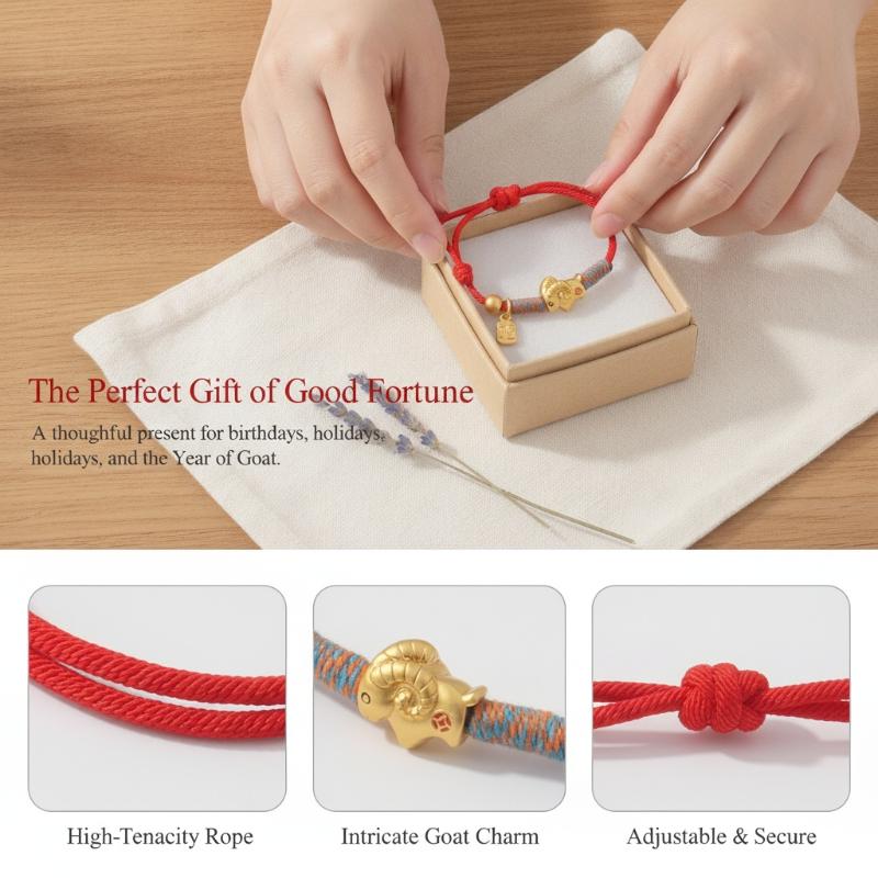 Adjustable Zodiac Goat Braided Bracelet Gold Plated Charm Braided Rope Bracelet Chinese Style Beads Womens New