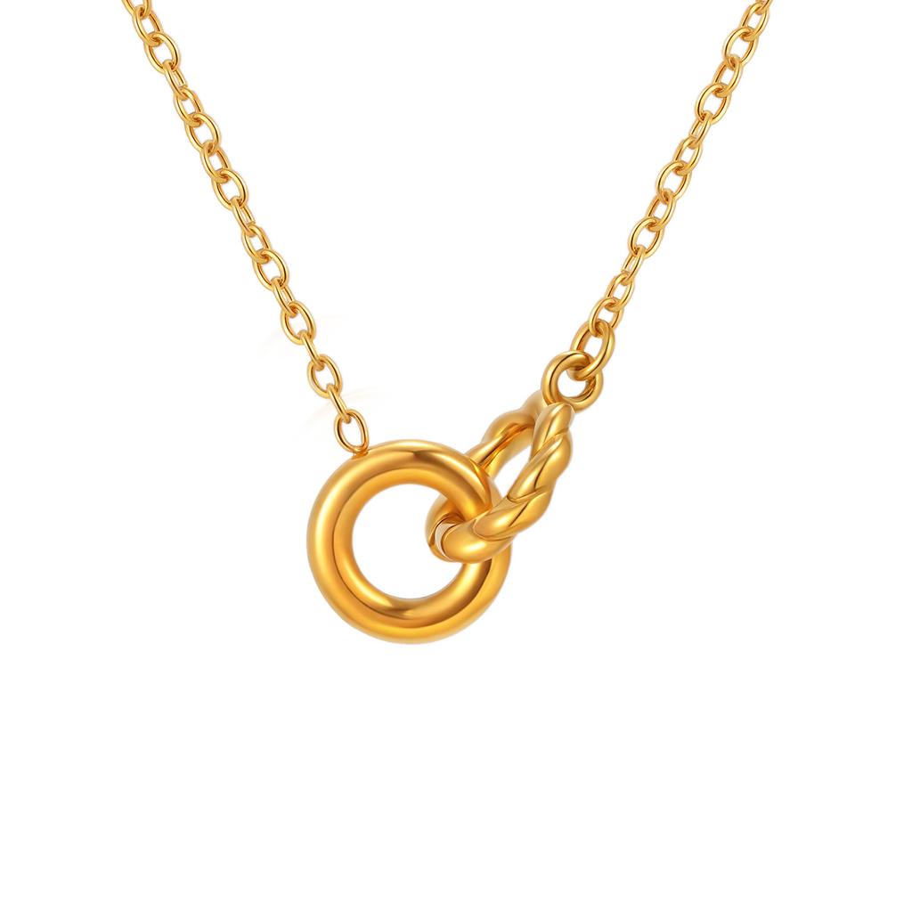 Temperament Wind Niche Design Versatile Clavicle Chain Female, Double Ring Interlocking Stainless Steel Necklace Nc-2385