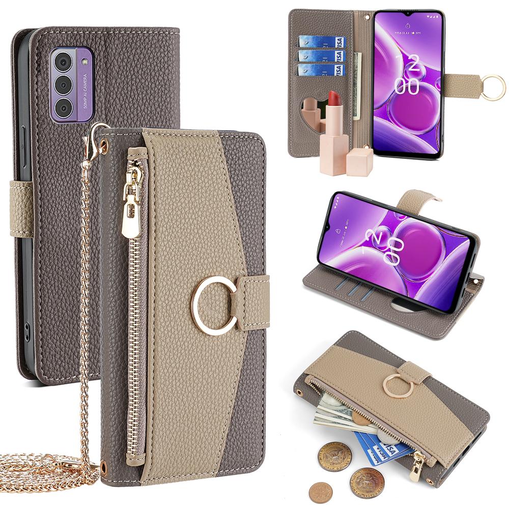 

For Nokia G42 Case PU Leather Stand Phone Guard Cover with Zipper Pocket Grey